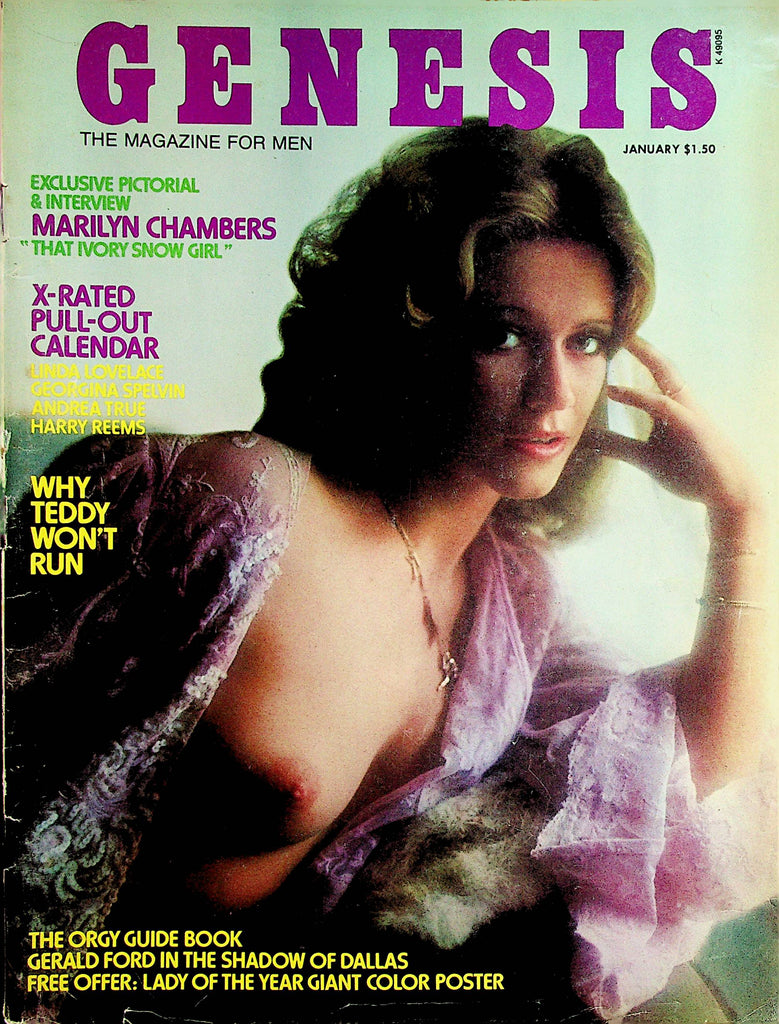 Genesis Magazine   Marilyn Chambers / Linda Lovelace, Georgina Spelvin w/Calendar  January 1975     080123lm-p