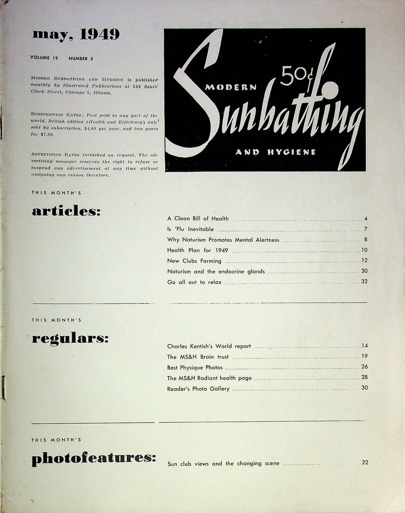 Modern Sunbathing And Hygiene Nudist News Magazine May 1949 good reading copy 010524RP