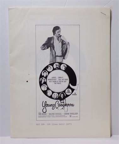 Young Casanova Van Brian & Valerie Boisgel 1970's Sexploitation Film Press Kit Packet 060425WP-99