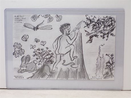 Carl Moras Playwright 2004 "Rail Trail Hike" Risque Drawing 5x8" 052625WP-TO