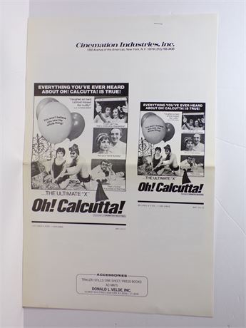 "Oh! Calcutta!" Cinemation 1970's Sexploitation Film One-Sheet Exhibitors Press Foldout 060425WP-122