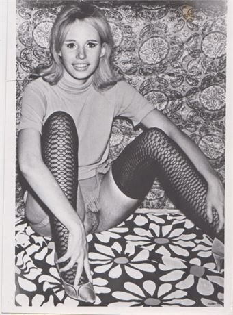Posh Blonde in Fishnets and Heels Presenting, B&W Adult Nude 4x5" Photo 070725-D1-44