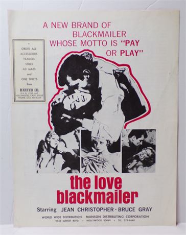 The Love Blackmailer w Jean Christopher, 1970's Sexploitation Film Press Kit Foldout 060425WP-110