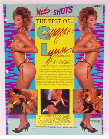 The Best of Ginger Lynn Vol 1, Wet Shots 1988 Slick Ad Sheet ASO1-128