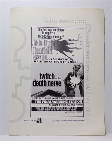 "Twitch of the Death Nerve" Claudine Auger 1970's Sexploitation Film Press Kit Foldout 060425WP-134