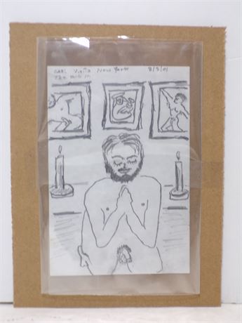Carl Moras Playwright 2001 "The Big M" Risque Drawing Carl Visits New York 4x6" 052625WP-TO