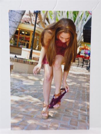 Girl Removing Red Panties in Public Exhibition, Adult Nude Model 4x6" Photo 070225WP-Z-47