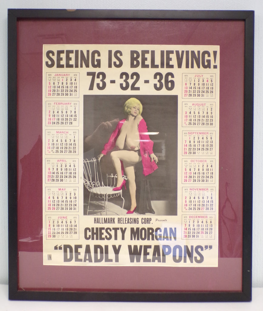 Chesty Morgan in "Deadly Weapons" Jumbo Framed 1975 Calendar w/Measurements 73-32-36 012226WBAN