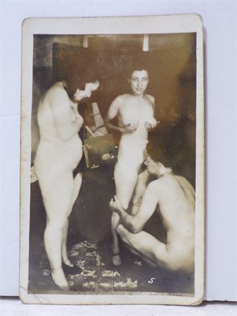 Antique B&W Real Photo Post Card 3.5x5.5" Oral Threesome Pre-WW2 051325WP-H