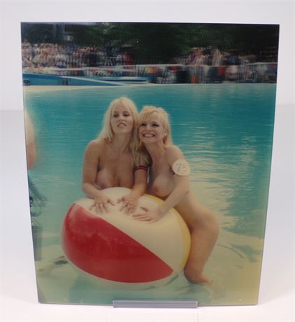 Big Boobs Models Nude in Public Beach Ball Vintage 3-D Lenticular 8x10" Print 102925WP-L