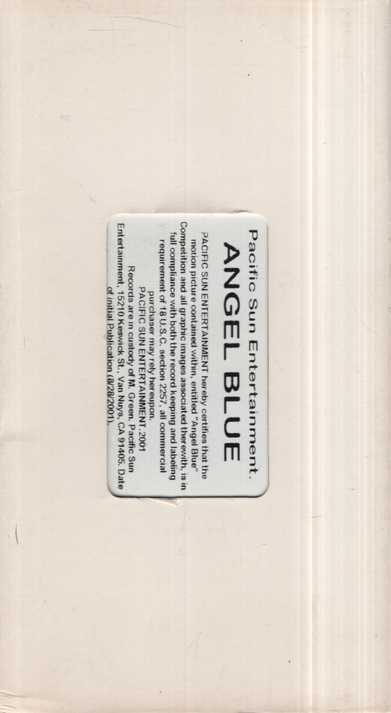 Angel Blue Pacific Sun Entertainment Gay VHS 2001 043024EBVHS