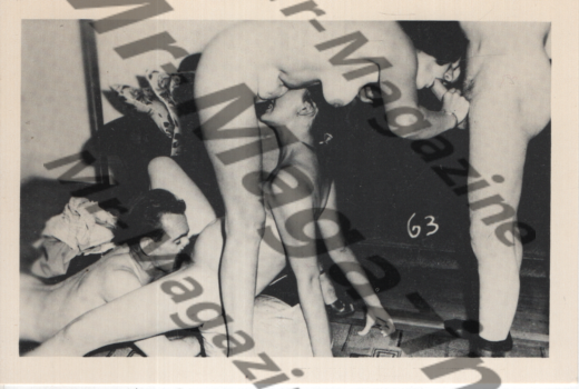 Adult Vintage B&W Postcard 3.5"x5.5" Bisexual Oral Orgy RR-42