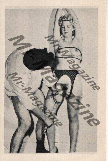 Adult Vintage B&W Postcard 3.5"x5.5" Blonde Model BDSM Couple Restraints & Whip RR-64