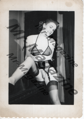 Adult Vintage B&W Pinup Photo 4"x5" Brunette Lingerie & Nylons Model RS-53