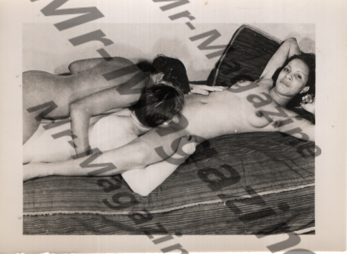 Adult Vintage B&W Pinup Photo 4"x5" Brunette Models Three-Way Cunnilingus RS-61