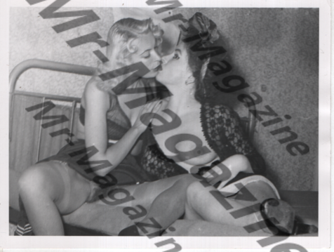 Adult Vintage B&W Pinup Photo 4"x5" Brunette & Blonde Lingerie Lesbian Models RT-06