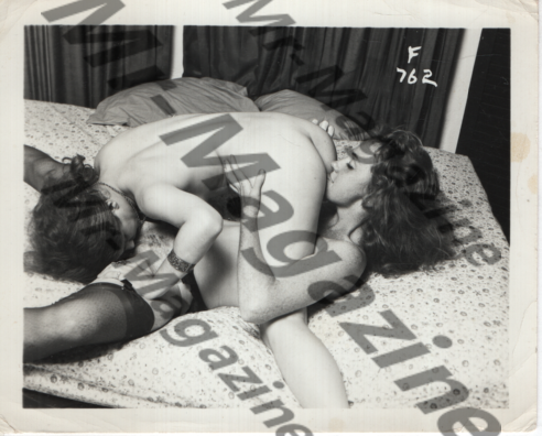 Adult Vintage B&W Pinup Photo 4"x6" Brunette Lingerie Lesbians Mutual Cunnilingus RT-11
