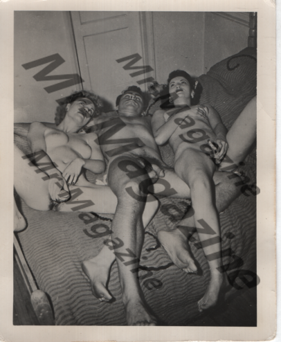 Adult Vintage B&W Pinup Photo 4"x6" Brunette & Blonde Models Three-Way With Sex Toys RT-14