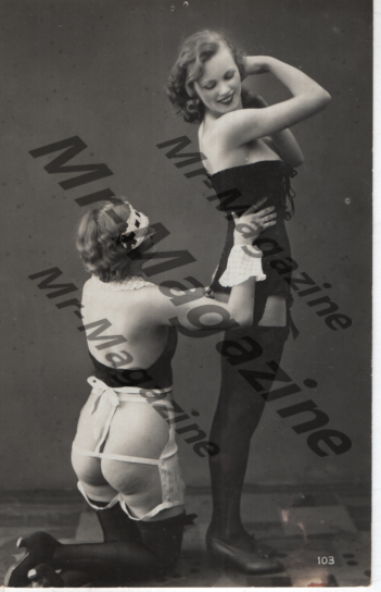 Adult Vintage B&W Pinup Photo 3.5"x5" Blonde Mistress & Maid BDSM Lingerie RT-43
