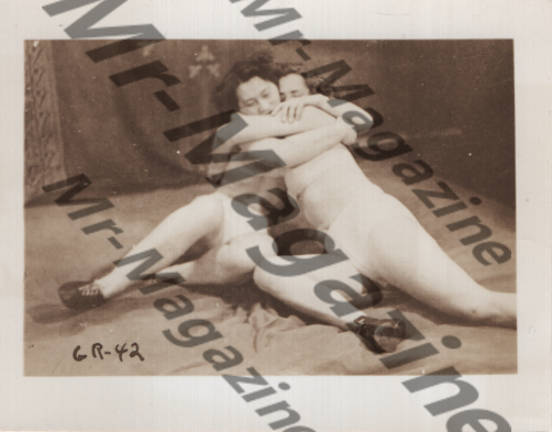 Adult Vintage B&W Pinup Photo 4"x5" Brunette Models Grappling RS-78