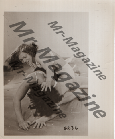 Adult Vintage B&W Pinup Photo 4"x5" Brunette Models Grappling In Lingerie RS-79