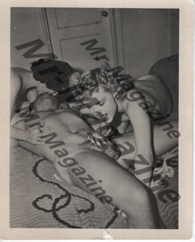 Adult Vintage B&W Pinup Photo 4"x5" Brunette & Blonde Models Fellatio Three-Way RS-100