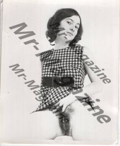 Adult Vintage B&W Pinup Photo 4"x5" Brunette Model In Houndstooth Dress RT-63