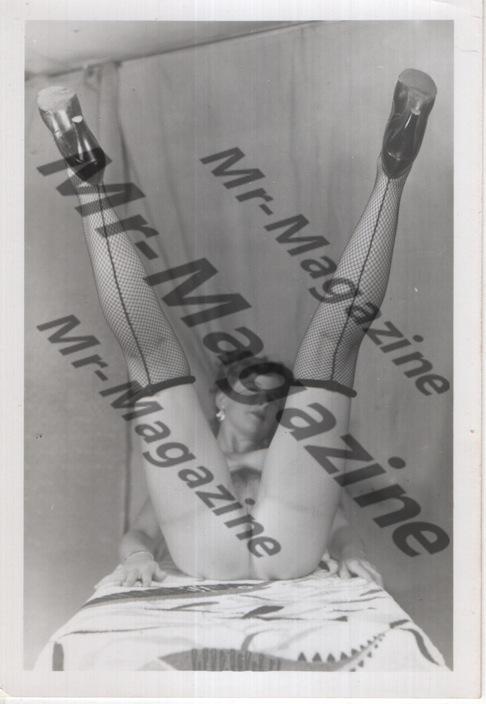 Adult Vintage B&W Pinup Photo 4"x5" Brunette Nude Model Fishnet Stockings RU-09
