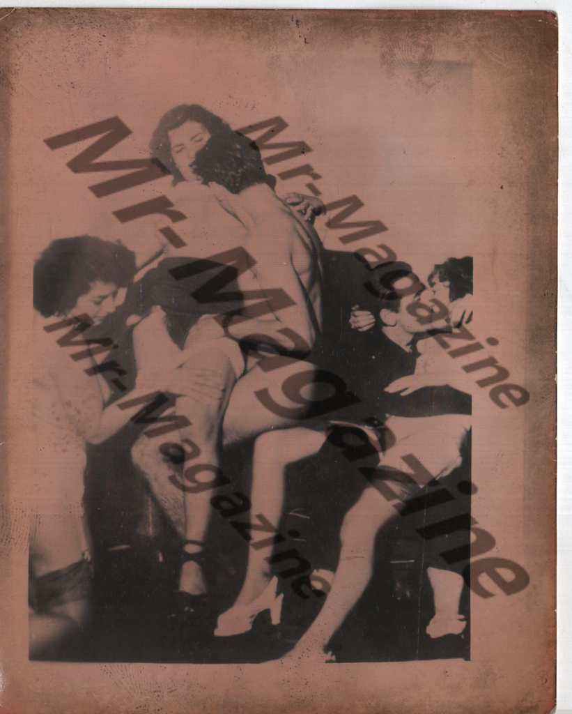 Adult Vintage B&W Pinup Photo 4"x5" Brunette Models Bisexual Orgy RX-06