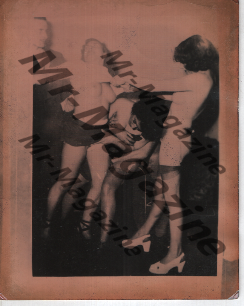 Adult Vintage B&W Pinup Photo 4"x5" Brunette Models Bisexual Orgy RX-08