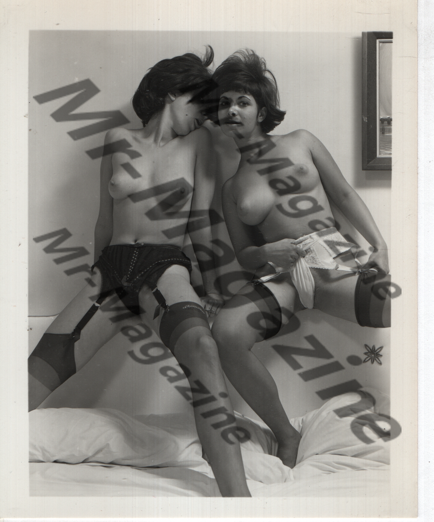 Adult Vintage B&W Pinup Photo 4"x5" Lesbian Interest Brunette Lingerie & Nylon Stockings Models RW-30