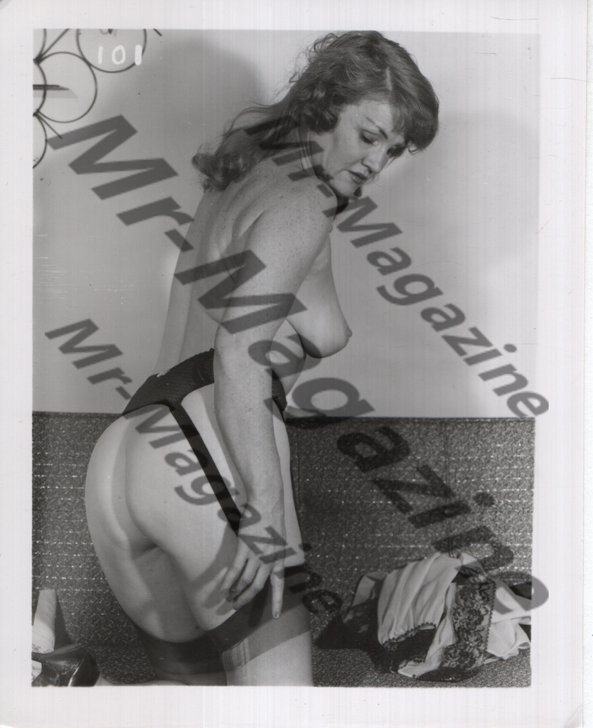 Adult Vintage B&W Pinup Photo 4"x5" Brunette Lingerie & Nylons Model RW-35