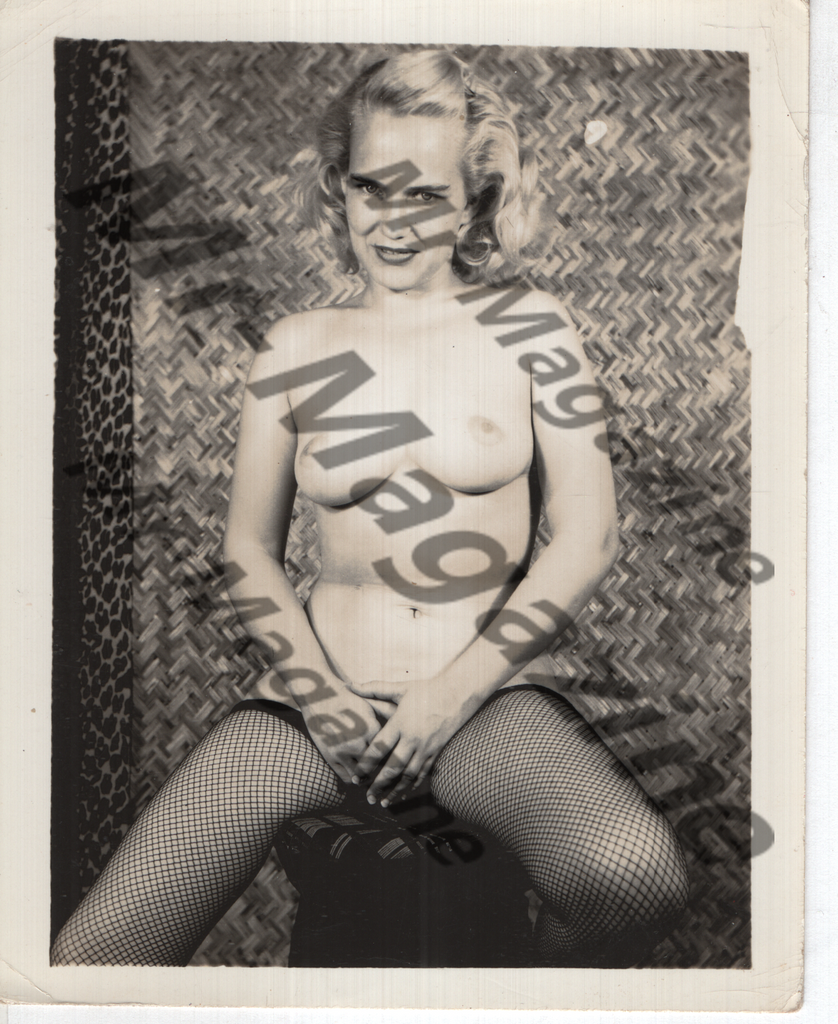 Adult Vintage B&W Pinup Photo 4"x5" Blonde Fishnet Stockings Model RW-96