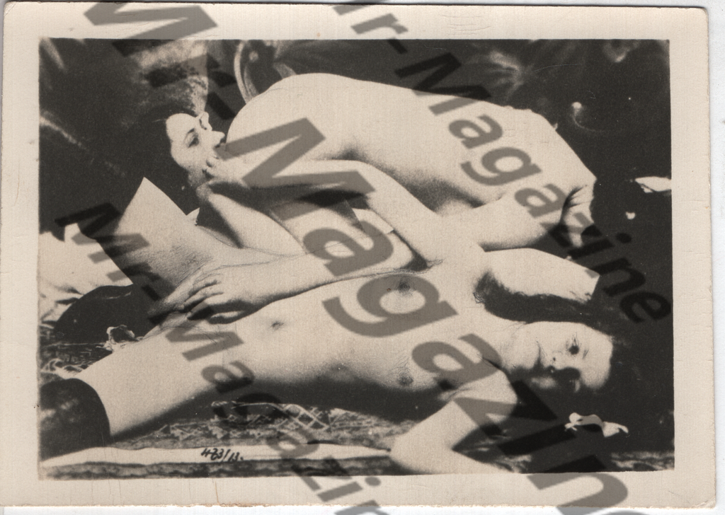 Adult Vintage B&W Pinup Photo 4"x5" Lesbian Interest Brunette Models Three-Way Cunnilingus RX-48