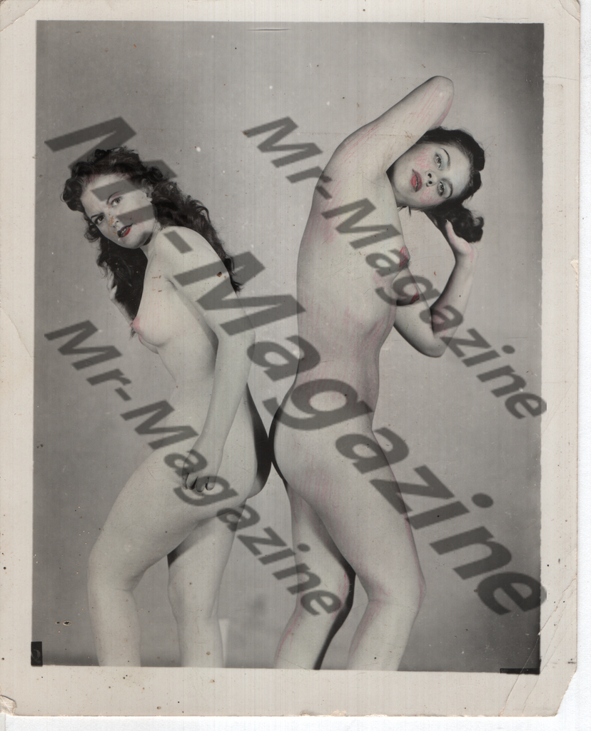 Adult Vintage B&W Tinted Pinup Photo 4"x5" Brunette Nude Models Lesbian Interest RX-31