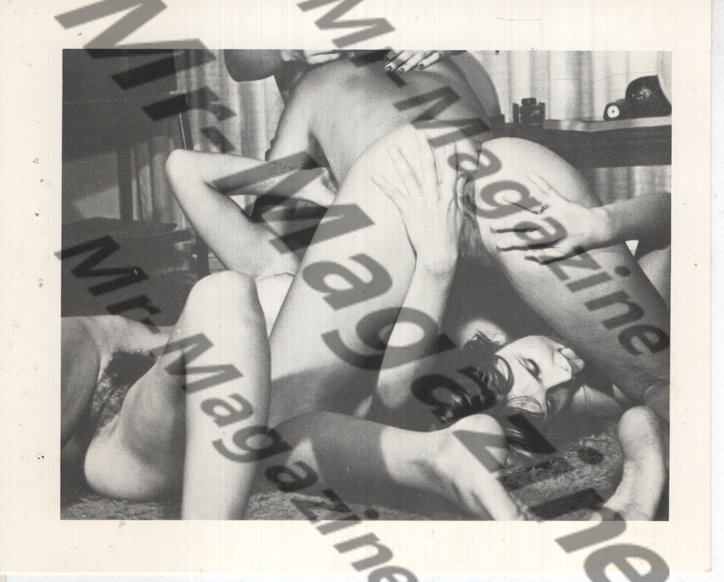 Adult Vintage B&W Pinup Photo 4"x5" Blonde & Brunet Nude Models Bisexual Orgy RX-16