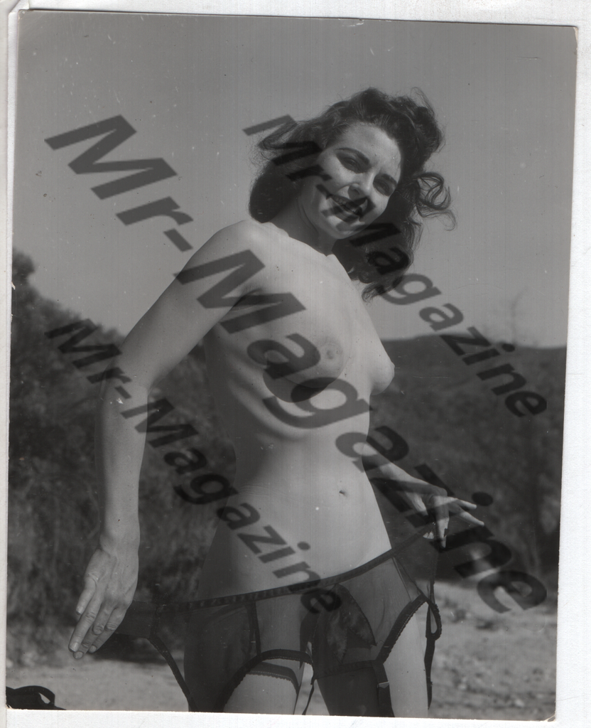 Adult Vintage B&W Pinup Photo 4"x4.5" Brunette Lingerie Model RY-03