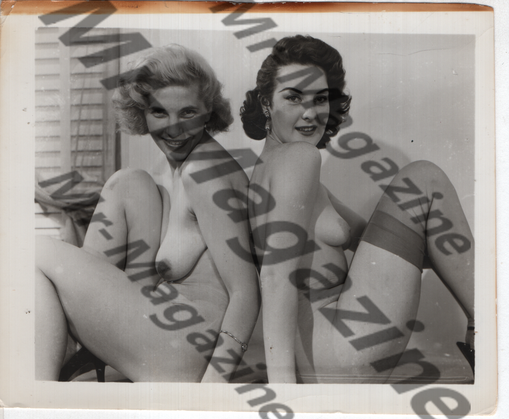 Adult Vintage B&W Pinup Photo 4"x5" Lesbian Interest Brunette & Blonde Nude Models RX-87