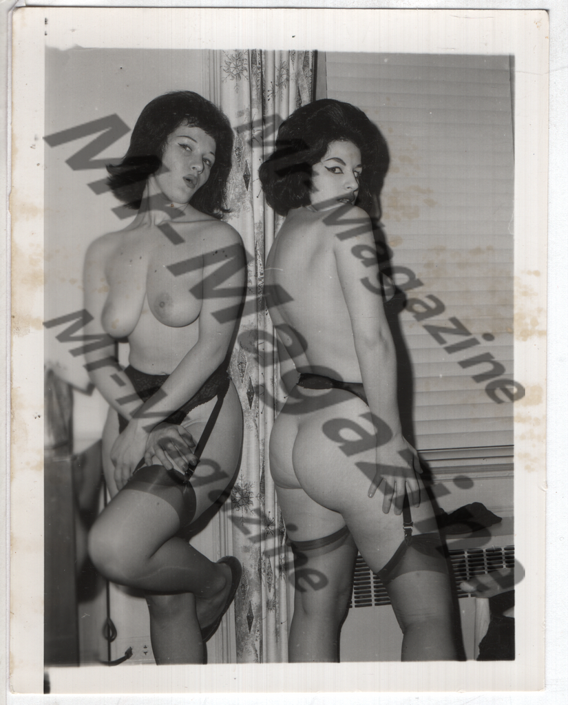 Adult Vintage B&W Pinup Photo 4"x5" Brunette Lingerie Nylon Stockings Models RY-28