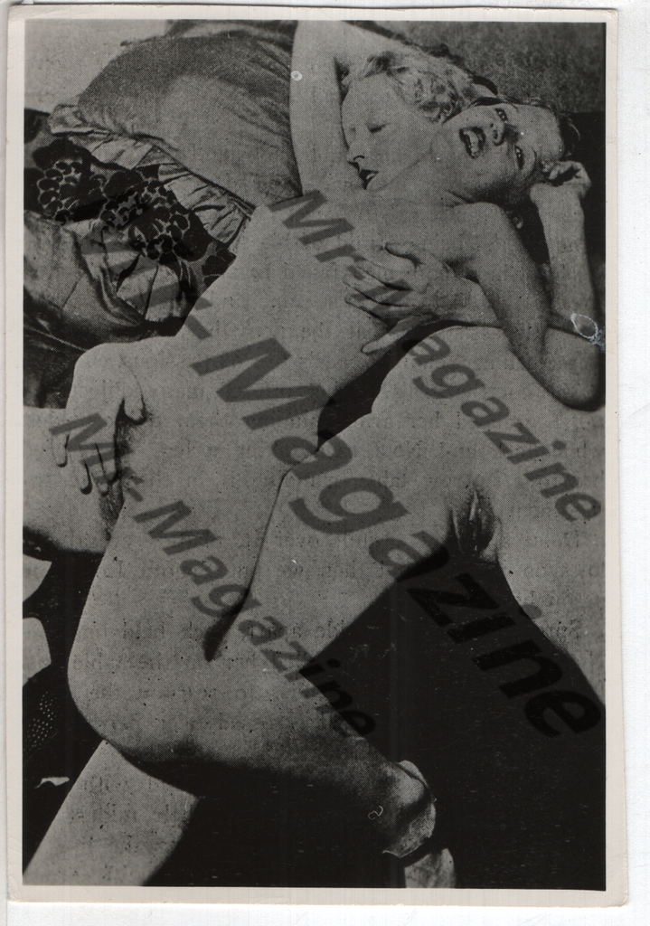 Adult Vintage B&W Pinup Photo 4"x4.5" Lesbian Interest Blonde & Brunette Models Fingering RY-06