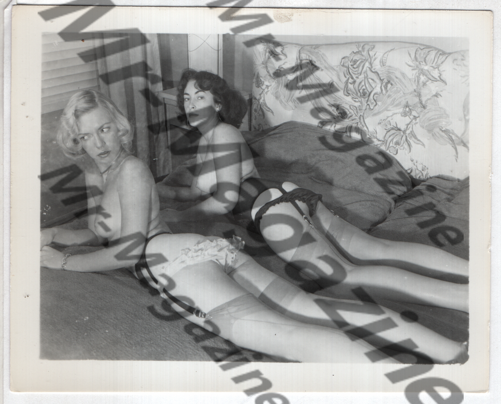 Adult Vintage B&W Pinup Photo 4"x5" Brunette & Blonde Lingerie & Nylon Stocking Models RY-30