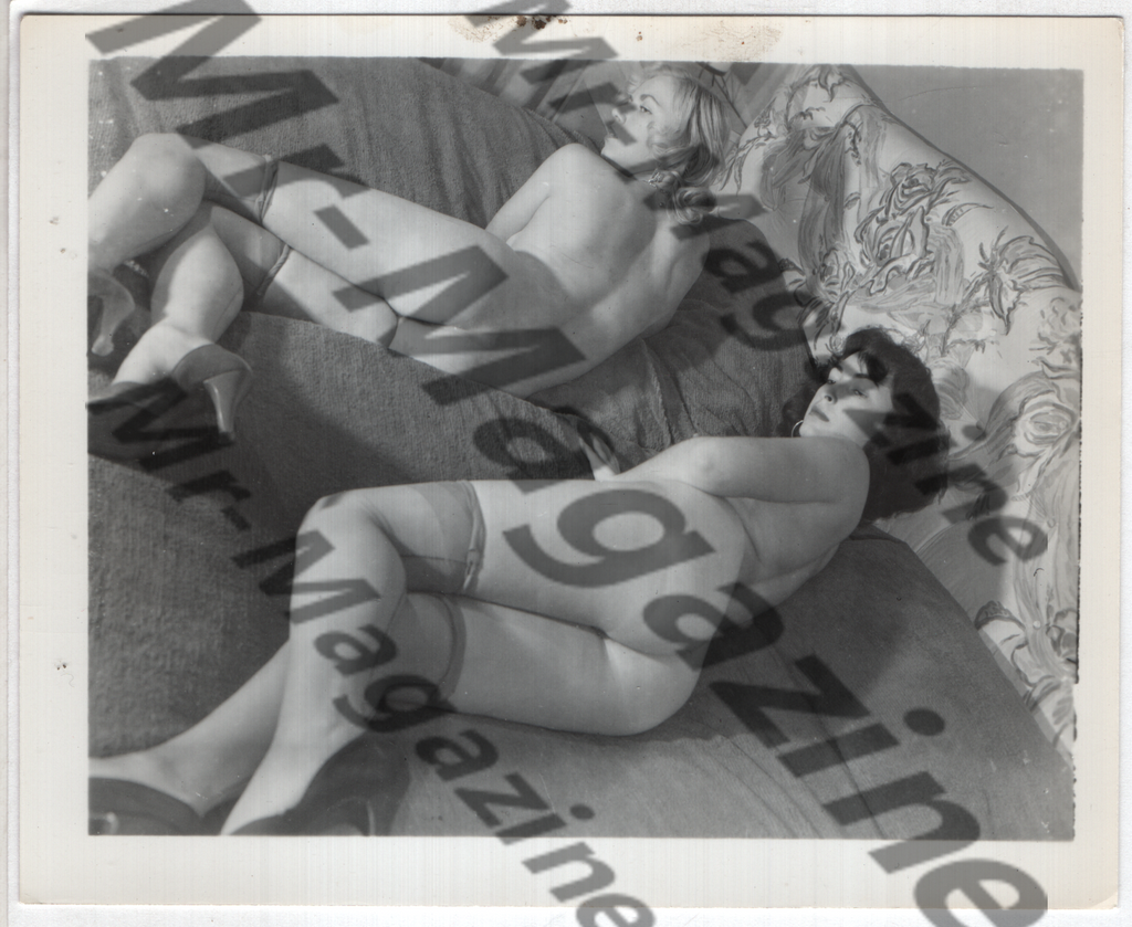 Adult Vintage B&W Pinup Photo 4"x5" Brunette & Blonde Lingerie & Nylon Stocking Models RY-32