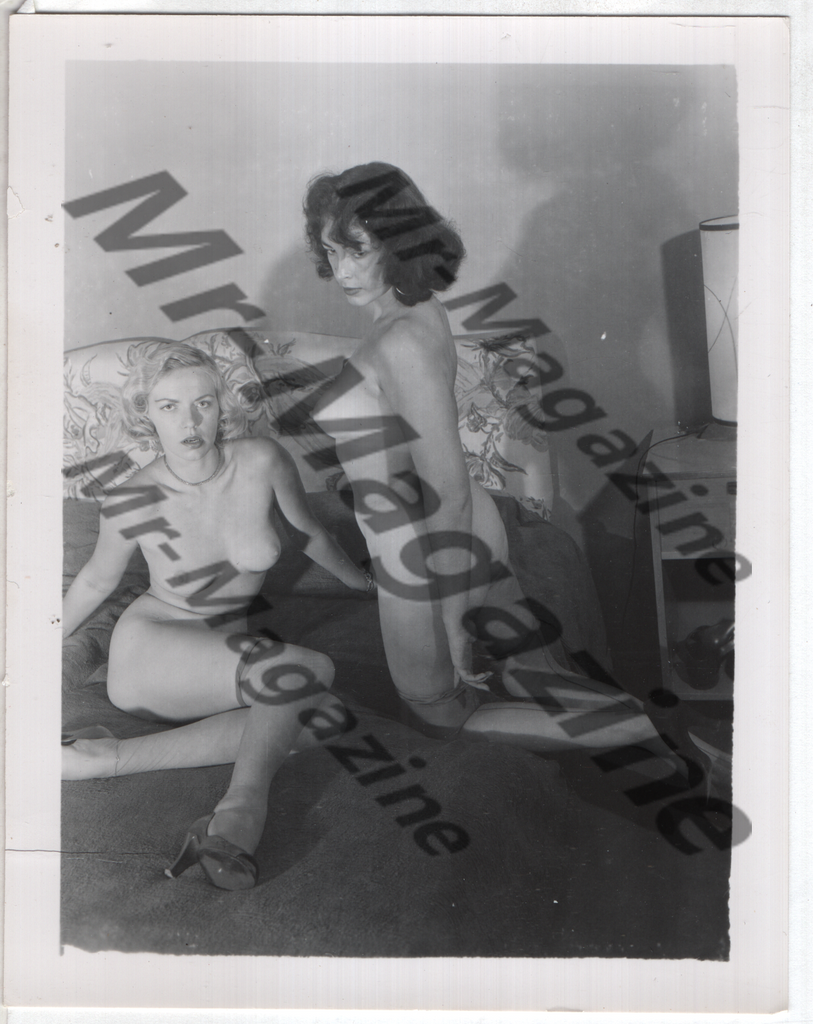 Adult Vintage B&W Pinup Photo 4"x5" Brunette & Blonde Lingerie & Nylon Stocking Models RY-33
