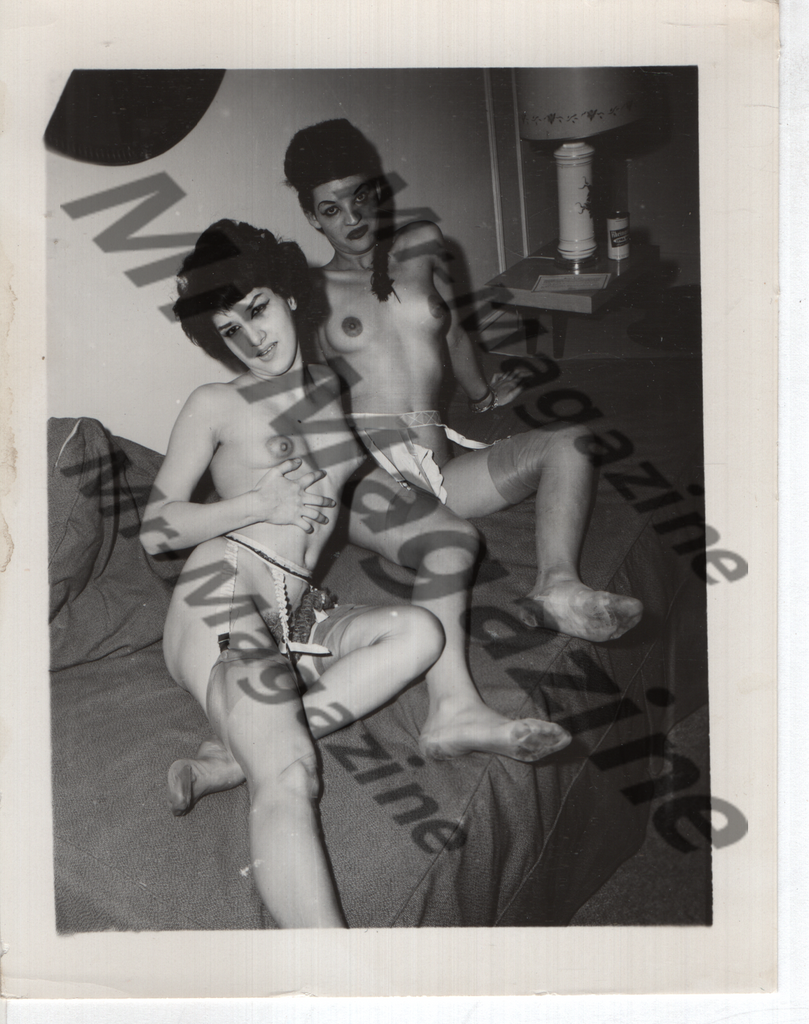 Adult Vintage B&W Pinup Photo 4"x5" Lesbian Interest Brunette Lingerie Models RX-76