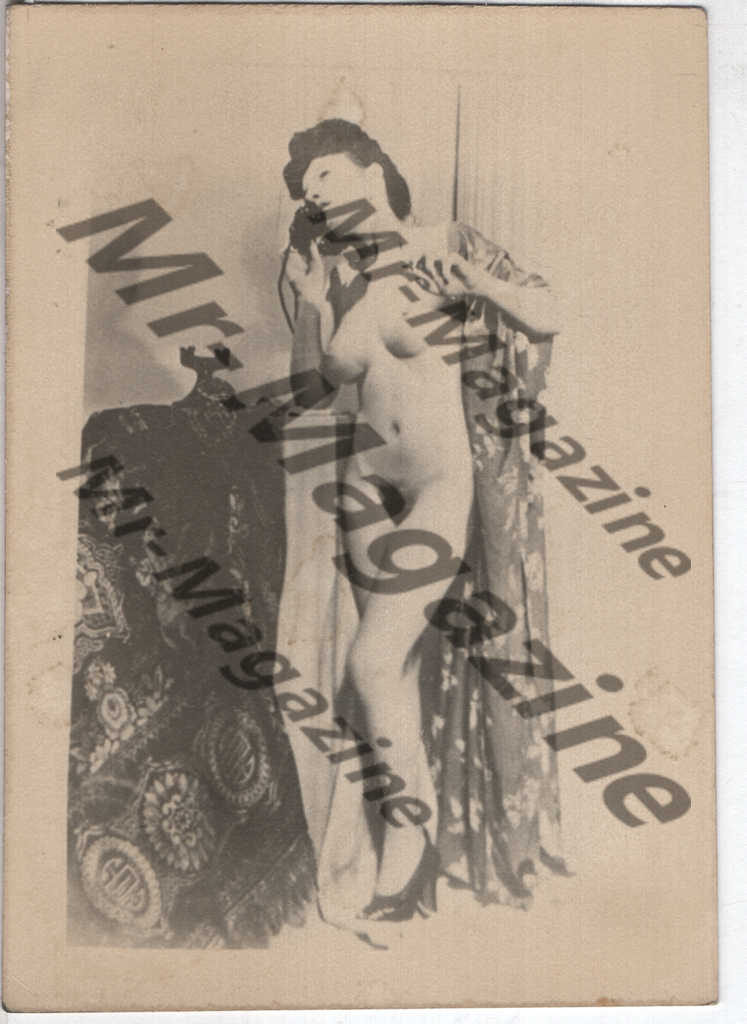 Adult Vintage B&W Pinup Photo 4"x5" Brunette Nude Making Phone Call RX-98