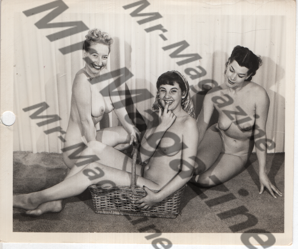 Adult Vintage B&W Pinup Photo 4"x5" Lesbian Interest Brunette & Blonde Nude Models RX-79