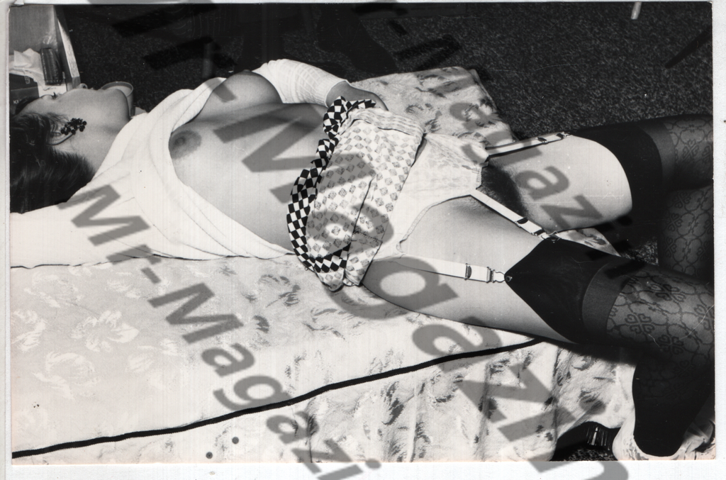 Adult Vintage B&W Pinup Photo 5.5"x3.5" Brunette Lingerie & Sheer Stockings Model RY-69