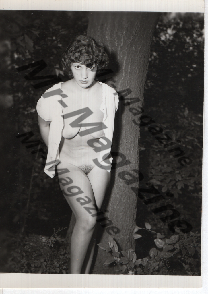 Adult Vintage B&W Pinup Photo 4"x5" Brunette Nude Model Outdoors RQ-96