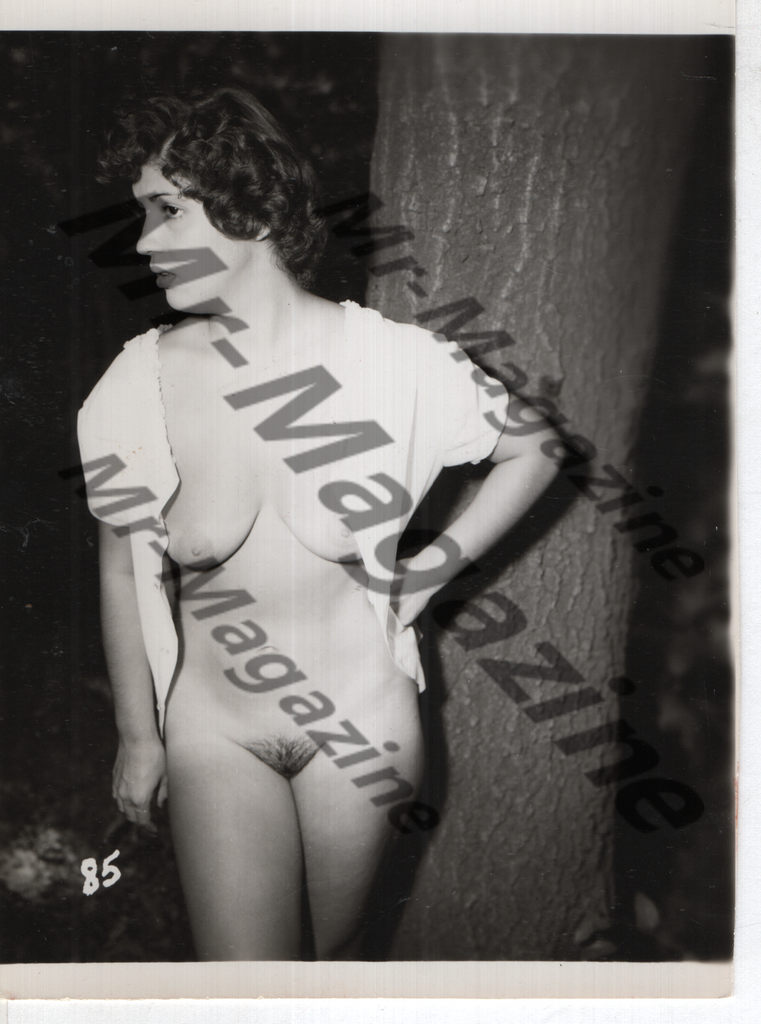 Adult Vintage B&W Pinup Photo 4"x5" Brunette Nude Model Outdoors RQ-97