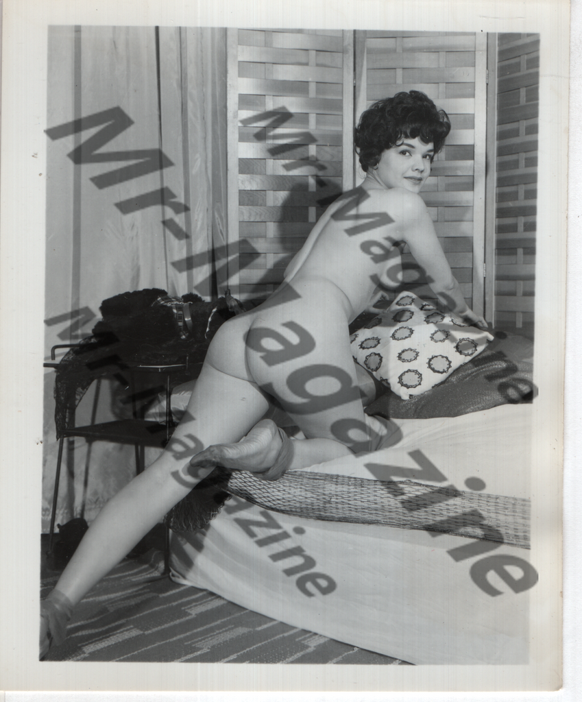 Adult Vintage B&W Pinup Photo 4"x5" Brunette Nude Model RQ-78